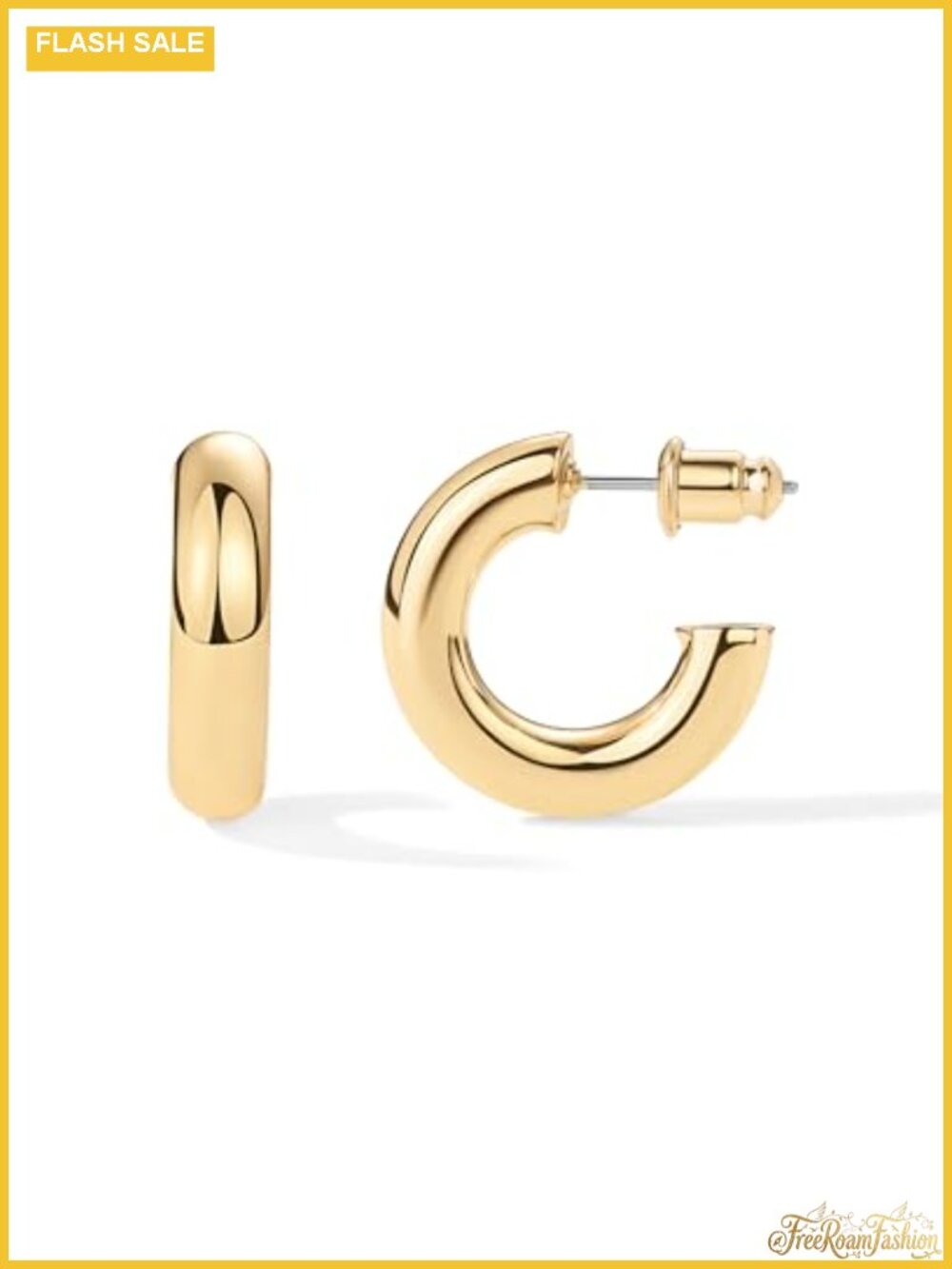 Chunky Gold Plated Hoop Earrings for Women, 20mm Hypoallergenic